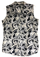 Pulôver Tommy Hilfiger grande azul floral sem mangas blusa colarinho comprar usado  Enviando para Brazil