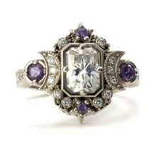 Anel de prata 925 vintage estilo art déco criado em laboratório diamante lua deusa casamento comprar usado  Enviando para Brazil