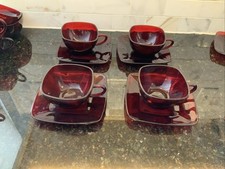 Conjunto de 4 xícaras de chá/soco vintage quadradas rubi vermelho âncora com pires - Berloque comprar usado  Enviando para Brazil