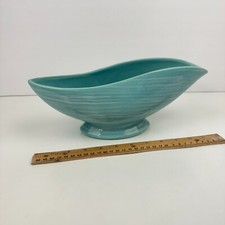Antigo McCoy EUA Cerâmica Azul-petróleo com Linhas Brancas Vaso de Plantador Tigela Prato Forma de Redemoinho comprar usado  Enviando para Brazil