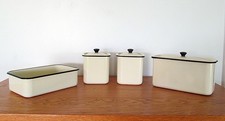 Recipientes de geladeira esmaltados com tampa 7 peças vintage década de 1950 preto creme fazenda comprar usado  Enviando para Brazil