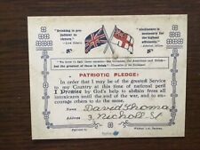 Ww1 patriotic pledge for sale  LYTHAM ST. ANNES