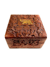 Caixa de armazenamento de joias artesanais de madeira feita à mão - Flores e videiras esculpidas - 4"x 4" comprar usado  Enviando para Brazil
