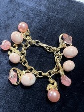 Pulseira Berloque Vintage Tom Dourado Rosa Chunky Cha Dangles 8" comprar usado  Enviando para Brazil