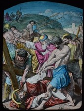 ANTIGUIDADE Lanterna Mágica Slide ESTAÇÕES DA CRUZ NO9 C1890 CRUCIFICAÇÃO DE JESUS comprar usado  Enviando para Brazil