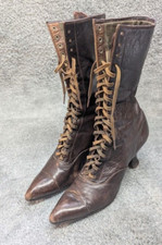 Botas femininas antigas Friedman-Shelby de couro marrom com cadarço início dos anos 1900 sem tamanho comprar usado  Enviando para Brazil