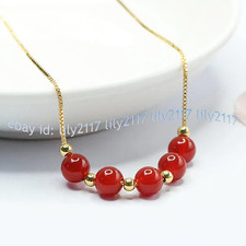 Colar pingente corrente ouro contas redondas de jade vermelho natural 10 mm 18"" comprar usado  Enviando para Brazil
