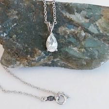 Antigo Colar de Ouro Branco 14k CADEIA ACo com Pingente de Quartzo Gota de Lágrima de Pera 18" 2,4g comprar usado  Enviando para Brazil