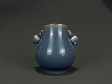 Usado, Vaso de cabeça de veado dourado esmalte azul marca qianlong porcelana dinastia qing antiga 3,9" comprar usado  Enviando para Brazil