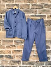 Roupa de trabalho 2 peças terno desbotado índigo azul francês espinha de peixe jaqueta lavada comprar usado  Enviando para Brazil