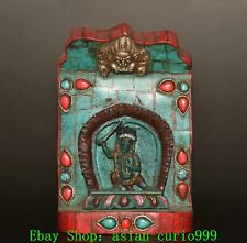 Usado, Gema turquesa incrustada de bronze puro 4,7" Wenshu Manjushri Bodhisattva nicho budista comprar usado  Enviando para Brazil