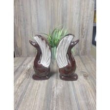 Jarrones Cisne Vintage, Marrón Goteo MCM Art Deco 8-1/4" Redware Cerámica segunda mano  Embacar hacia Mexico