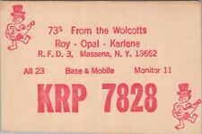 Cartão postal rádio CB QSL KRP-7828 Roy Opal Karlene Wolcott década de 1960 Massena Nova York, usado comprar usado  Enviando para Brazil