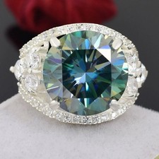 Anel solitário certificado 8,40 quilates tratado corte redondo diamante azul em prata 925 comprar usado  Enviando para Brazil