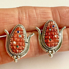 Brincos Zuni Ear Corn Stud vermelho espinhoso esculpido turquesa esterlina postagem assinada comprar usado  Enviando para Brazil