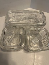 Vintage Federal Glass-Ribbed Glass Geladeira/Freezer Caixas de Prato-Conjunto de 3 ESTADO PERFEITO comprar usado  Enviando para Brazil