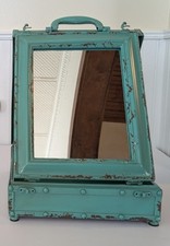 Usado, Espelho dobrável estilo retrô caixa de metal industrial verde-azulado 13" comprar usado  Enviando para Brazil