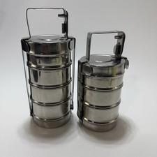 2x Tiffin 3 e 4 balde de almoço de aço inoxidável empilhável caixa Bento conjunto de acampamento bagunça comprar usado  Enviando para Brazil