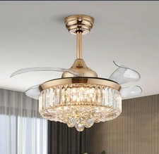 ANTOINE 36 pol. Candelabro LED integrado interno dourado cristal retrátil , usado comprar usado  Enviando para Brazil