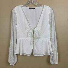 Blusa Abercrombie Fitch Feminina Média Marfim Transparente Gravata Frente Casa de Campo Boho Top comprar usado  Enviando para Brazil