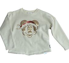 Disney Navidad Mickey Sudadera Recortada Spirit Jersey Beige Dorado Lentejuelas LG segunda mano  Embacar hacia Argentina