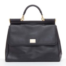 Bolsa DOLCE GABBANA Sicília clássica couro preto granulado ouro hardware comprar usado  Enviando para Brazil