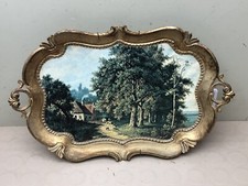 Quadro pintado vintage dourado ornamentado bandeja de servir parede decoração MCM, usado comprar usado  Enviando para Brazil