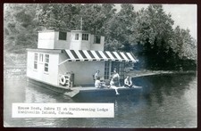 Cartão postal foto real Manitoulin Island Ontário 1950 Manitowaning Lodge House Boat comprar usado  Enviando para Brazil