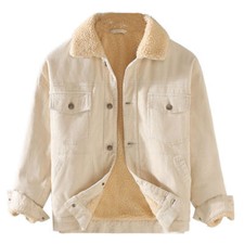 Jaqueta masculina Sherpa forrada abotoada veludo quente caminhoneiro casaco de lapela inverno comprar usado  Enviando para Brazil