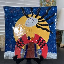 Prato/painel retratado figura asiática MCM vidro fundido estilo Picasso 12,75" , usado comprar usado  Enviando para Brazil