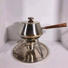 Conjunto de fondue vintage de aço inoxidável com cabo de madeira e tampa ornamentada no original B comprar usado  Enviando para Brazil
