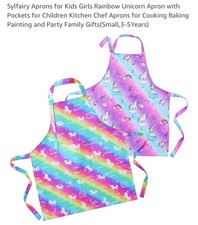 Pacote com 2 Aventais infantis Sylfairy aventais unicórnio arco-íris com bolsos para meninas meninos pequeno comprar usado  Enviando para Brazil