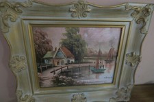 Pintura vintage a óleo a bordo paisagem cabine barco à beira-mar assinada Stuart emoldurada comprar usado  Enviando para Brazil