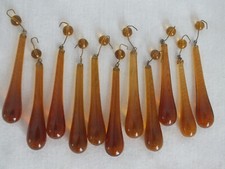 11 vintage 2,5" + tampo de contas = 3,25" lágrima redonda lisa vidro CRISTAL ÂMBAR PRISMOS comprar usado  Enviando para Brazil