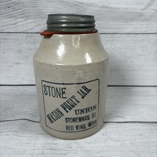 Jarro de frutas Stone Mason Union Stoneware Co Red Wing Minn 1 quarto antigo LEIA, usado comprar usado  Enviando para Brazil