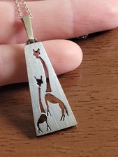 COLAR PINGENTE GIRAFA VINTAGE PRATA ESTERLINA MÃE E BEBÊ comprar usado  Enviando para Brazil