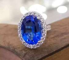 Anel de casamento de ouro branco 18K com diamante de safira azul natural corte oval 11 quilates tamanho 7, usado comprar usado  Enviando para Brazil