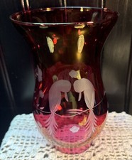 Cranberry glass etched for sale  Mount Holly Springs