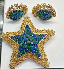 Broche vintage estrela azul verde strass KARU ARKE INC com clipes de orelha J-119 comprar usado  Enviando para Brazil