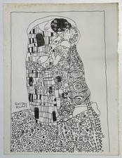 Desenho de Gustav Klimt (feito à mão) em papel antigo assinado e carimbado, arte vintage, usado comprar usado  Enviando para Brazil