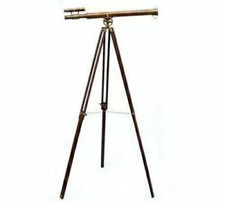 Antiguo telescopio náutico de pie con soporte de trípode de madera marítimo 39"" segunda mano  Embacar hacia Mexico