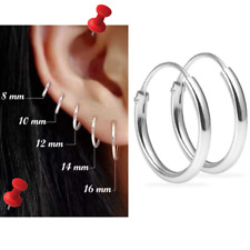 Usado, Brincos de argola de prata 8mm 10mm 12mm 14mm 16mm par único prata esterlina 925 comprar usado  Enviando para Brazil