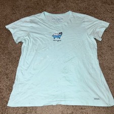 Camisa Life Is Good Feminina XL Banheira Azul Vintage Manga Curta, usado comprar usado  Enviando para Brazil