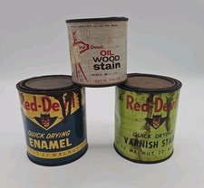 3) Latas de publicidade vintage RED DEVIL óleo madeira mancha verniz esmalte secagem rápida comprar usado 3) Latas de publicidade vintage RED DEVIL óleo madeira mancha verniz esmalte secagem rápida comprar usado  Enviando para Brazil