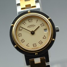 [Excelente+5 com Papel] Relógio Feminino Vintage HERMES Clipper 24mm Mostrador Marfim Data Qz, usado comprar usado  Enviando para Brazil