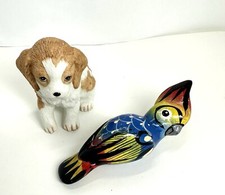 Estatueta de porcelana papagaio mexicano e filhote Cocker Spaniel 1407 Homco 2,75" de altura comprar usado  Enviando para Brazil