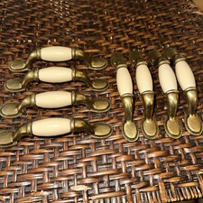 8 puxadores de gaveta de latão fundido e porcelana porta de armário de escritório elegante cremoso comprar usado  Enviando para Brazil