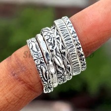 Conjunto de 6 anéis empilháveis de prata esterlina 925 - Feito à mão em todos os tamanhos comprar usado  Enviando para Brazil