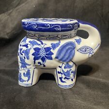Antigo Suporte de Planta de Elefante Branco Azul Chinoiserie Assinado - 6”x8” comprar usado  Enviando para Brazil