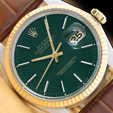 ROLEX DATEJUST 16013 RELÓGIO MASCULINO MOSTRADOR VERDE AÇO OURO 18K com pulseira de couro marrom comprar usado  Enviando para Brazil